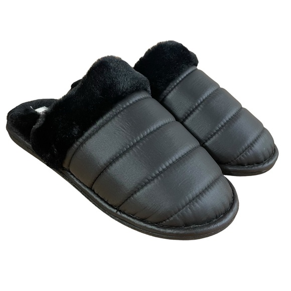 Kooba black quilted slippers with faux fur lining and trim Large (8-9) - Picture 1 of 9